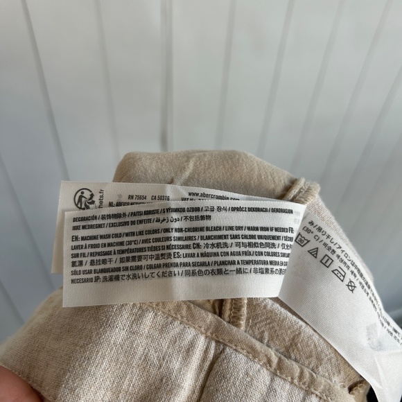 Abercrombie & Fitch women size 8L linen blend pant wide leg curve love beige - Picture 12 of 12